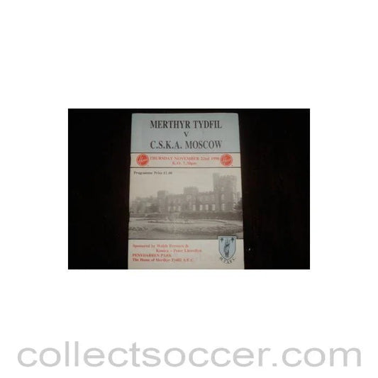 1990 - Merthyr Tydfil v CSKA Moscow official programme 22/11/1990, Semi - Professional International - Collect Soccer