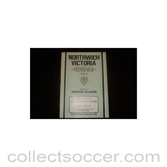 1979 - Northwich Victoria v Valetta official programme 04/10/1979, Semi - Professional International - Collect Soccer