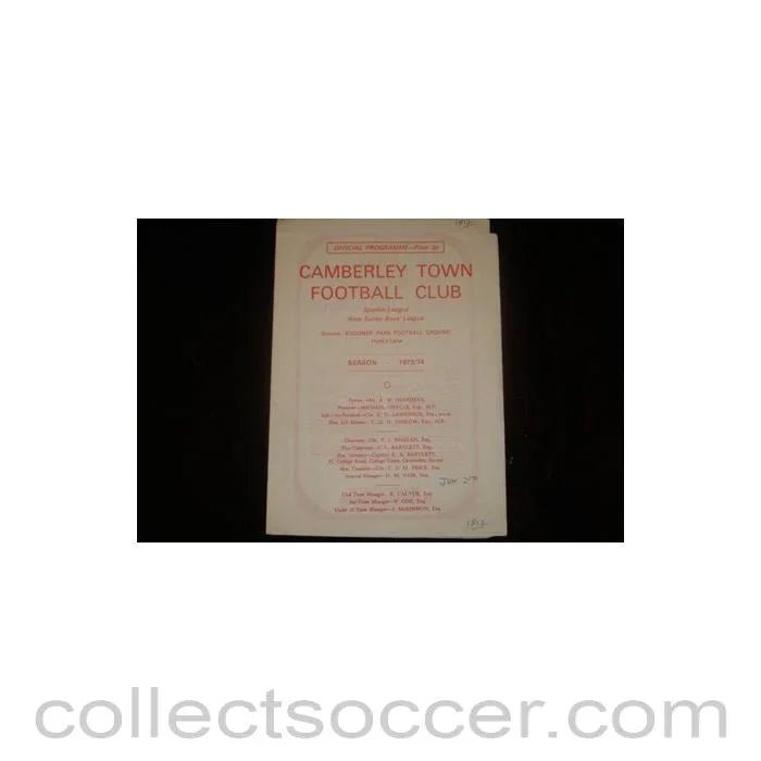 1973 - Camberley Town v Sucy, France official programme of Season 1973 - 1974, Semi - Professional International - Collect Soccer