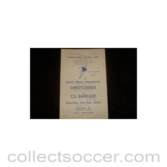 1969 - Christchurch v Barfleur, France official programme 31/05/1969, Semi - Professional International - Collect Soccer