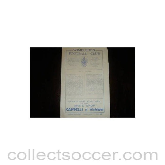 1955 - Wimbledon v Lengnau, Bern, Switzerland official programme of season 1955 - 1956, Semi - Professional International - Collect Soccer
