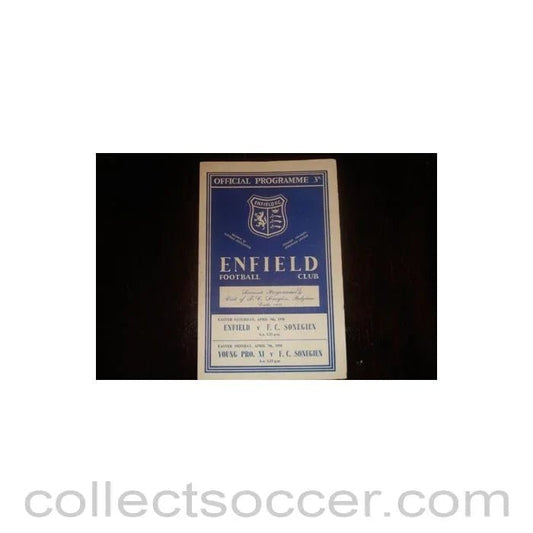 1958 - Enfield v Sonegien 05/04/1958 and Young Pro. XI v Sonegien 07/04/1958 official programme Semi - Professional International - Collect Soccer