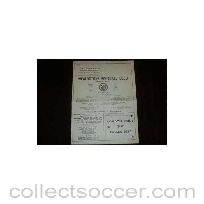 1956 - Athenian League v Uganda official programme of Season 1956 - 1957 Semi - Professional International, at Wealdstone F.C. - Collect Soccer