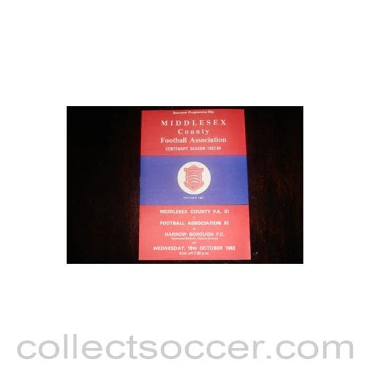 1983 - Middlesex County F.A. XI v Harrow Borough F.C. official programme 19/10/1983 Semi - Professional - Collect Soccer