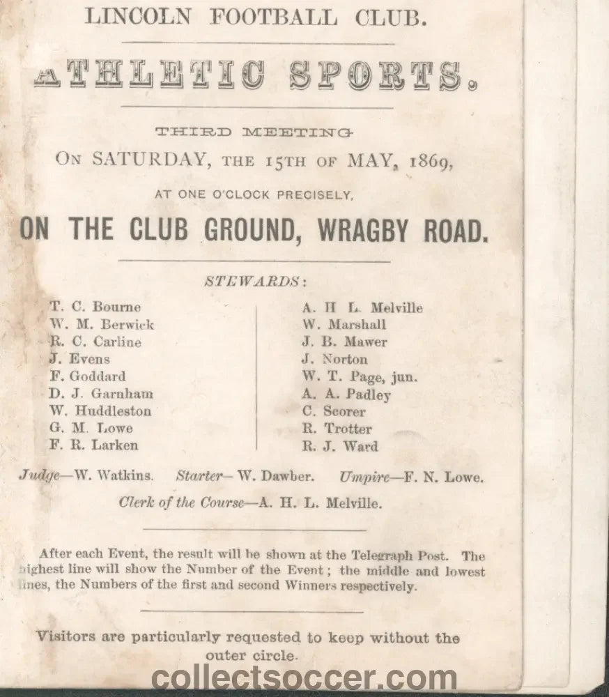 1869 Lincoln Football Club - The Earliest Known Programme Issued by a Football Club? - Collect Soccer