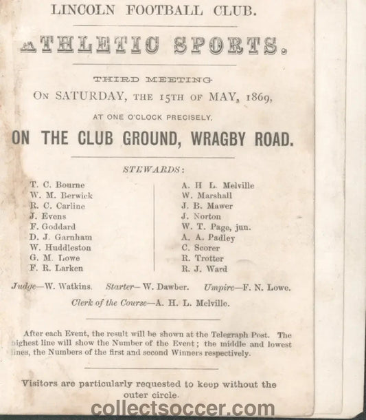 1869 Lincoln Football Club - The Earliest Known Programme Issued by a Football Club? - Collect Soccer