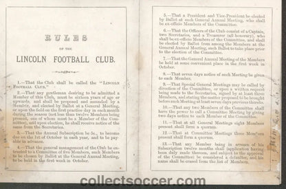 1869 Very Rare Museum Piece - Lincoln Football Club - Manager's copy of the Club Rules - Collect Soccer