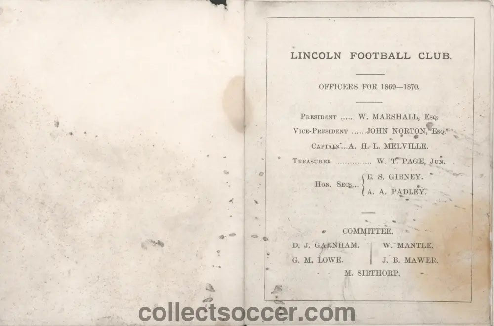 1869 Very Rare Museum Piece - Lincoln Football Club - Manager's copy of the Club Rules - Collect Soccer