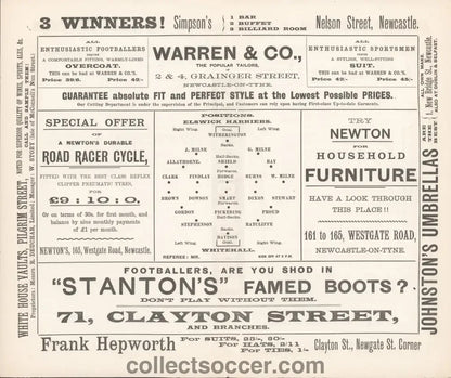 1901 At Newcastle United Elswick Harriers v Whitehall Programme - Collect Soccer