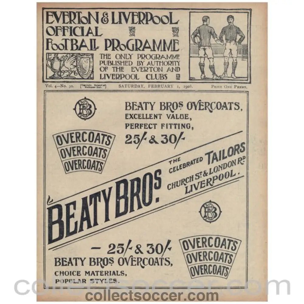 1907 - 1908 Liverpool v Brighton and Hove Albion FAC and Everton v Accrington Stanley Official Programme - Collect Soccer