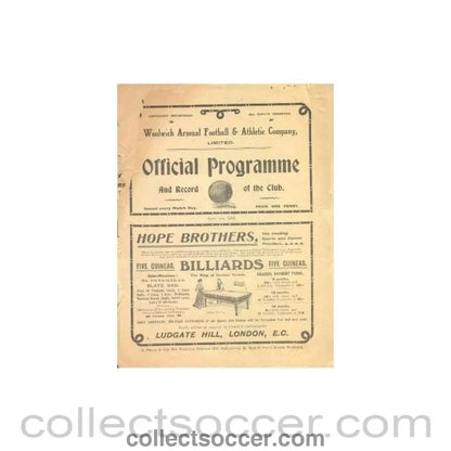 1908 - Arsenal v Bolton official programme 04/04/1908 Very Rare! - Collect Soccer