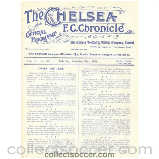 1908 Chelsea v Salisbury City Official Programme - Collect Soccer