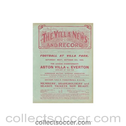 1909 - Aston Villa Reserves v Stoke official programme 02/10/1909