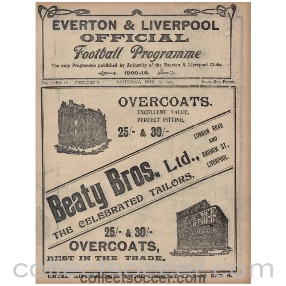 1909 Liverpool v Bury and Everton Res v Colne Official Programme - Collect Soccer