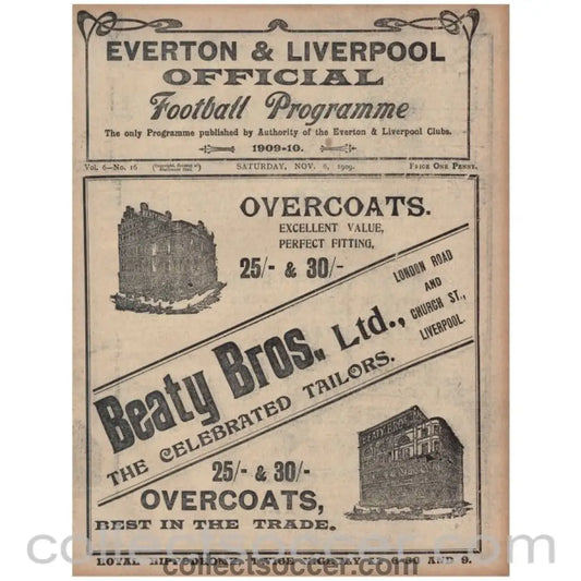 1909 Liverpool v Bury and Everton Res v Colne Official Programme - Collect Soccer
