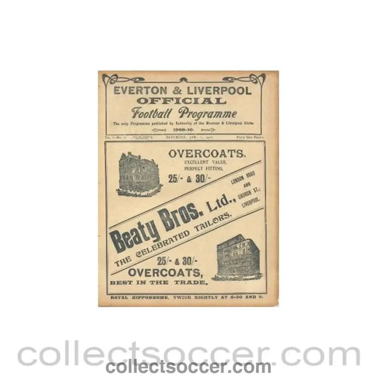 1910 - Everton v Liverpool official programme 01/01/1910 Very rare! - Collect Soccer