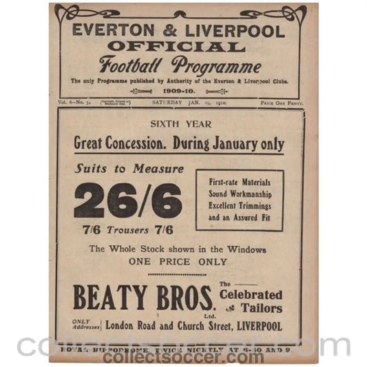 1910 Liverpool v Nottingham Forest and Everton Res v Chorley Official Programme - Collect Soccer