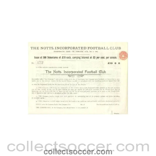 1910 - Notts County Football Club Debentures of 1910 replica