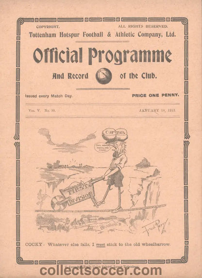1913 Tottenham Hotspur v Chelsea Official Programme 18/1/1913