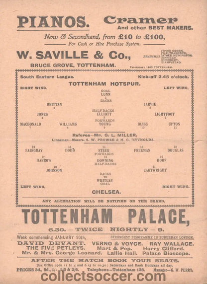 1913 Tottenham Hotspur v Chelsea Official Programme 18/1/1913