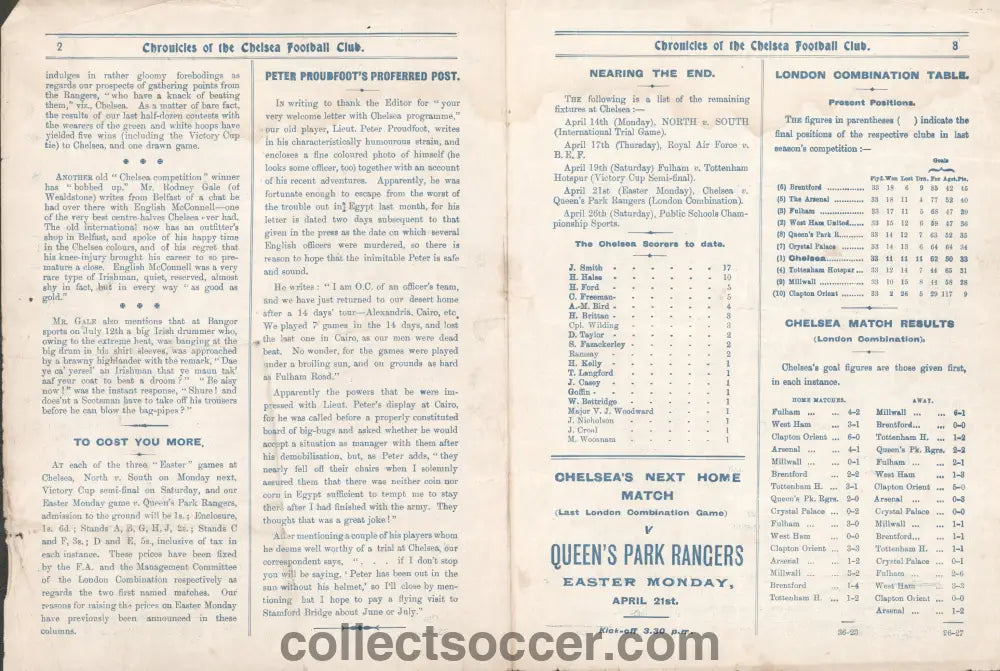 1919 Chelsea v Crystal Palace Rare Programme