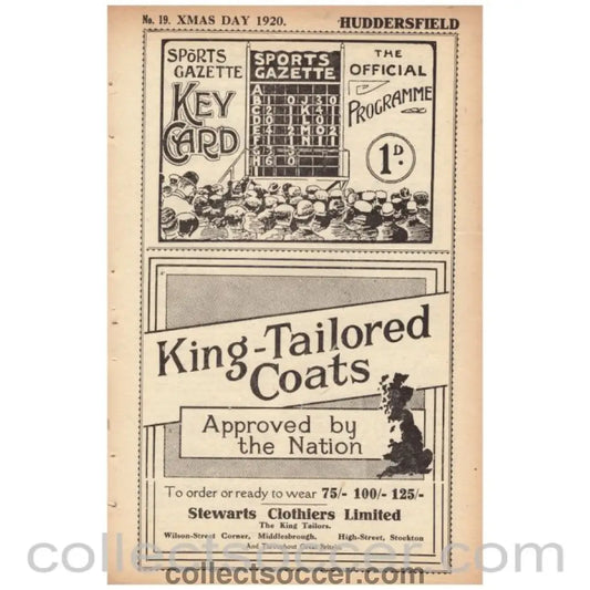 1920 Middlesbrough v Huddersfield Official Programme - Collect Soccer