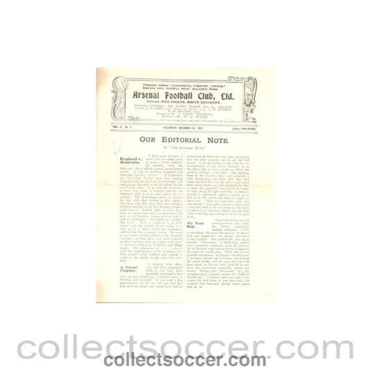1921 - Arsenal v Everton official programme 01/10/1921 - Collect Soccer