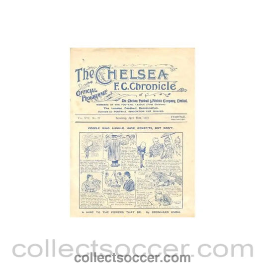 1921 - Chelsea v Huddersfield Town official programme 16/04/1921