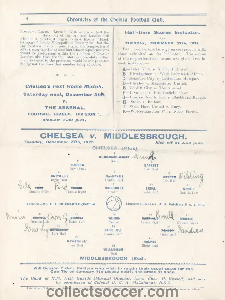 1921 Chelsea v Middlesbrough Programme