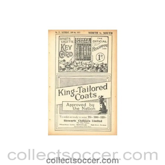 1921 - North v South official programme 08/01/1921 Amateur Trial Match - Collect Soccer