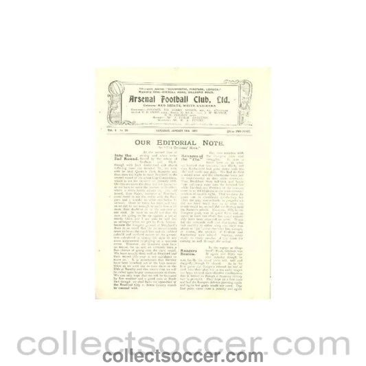 1922 - Arsenal v Chelsea official programme 14/01/1922