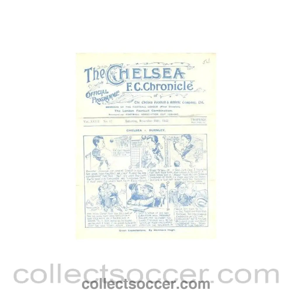 1922 - Chelsea v Burnley official programme 25/11/1922