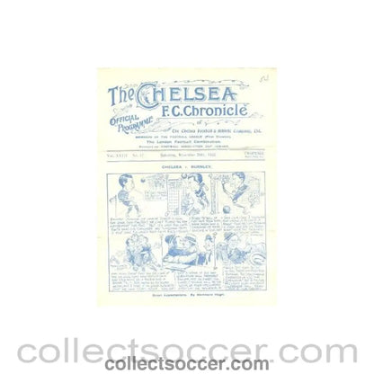 1922 - Chelsea v Burnley official programme 25/11/1922