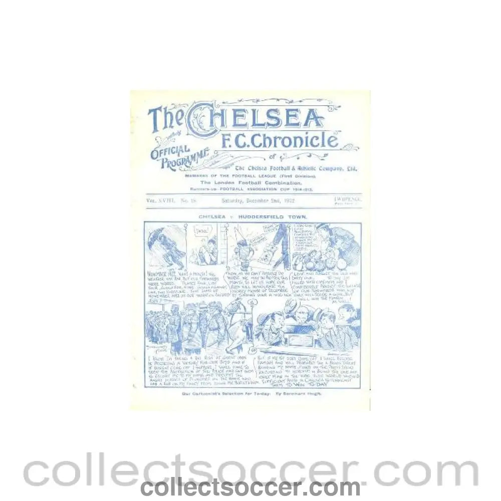 1922 - Chelsea v Huddersfield Town official programme 02/12/1922