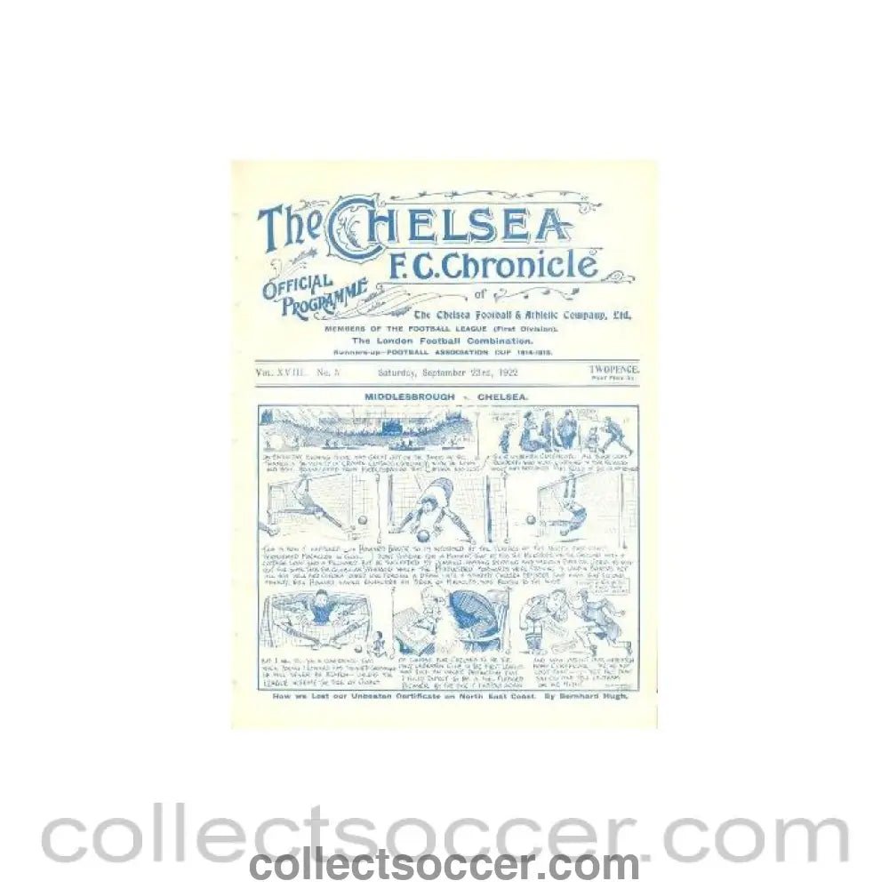 1922 - Chelsea v Oldham Athletic official programme 23/09/1922 - Collect Soccer