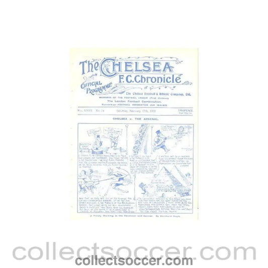 1923 - Chelsea v Arsenal official programme 17/02/1923