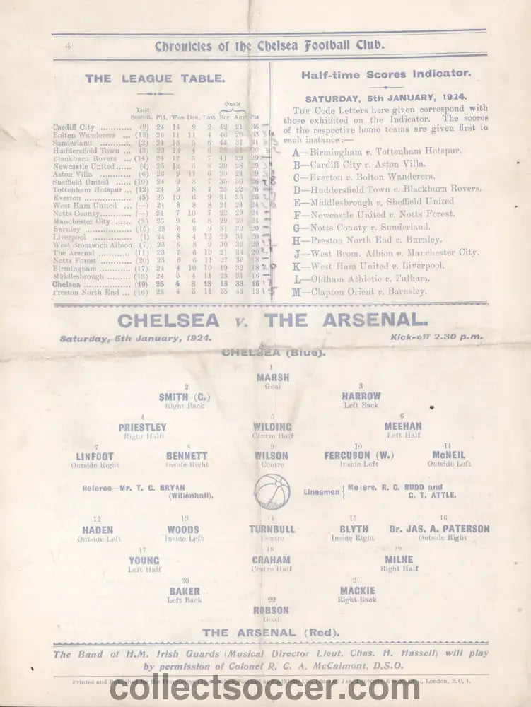 1924 Chelsea v Arsenal Football Programme