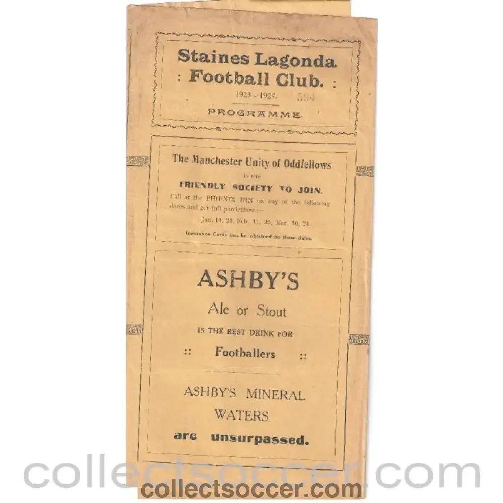 1924 - Staines Lagonda v Wimbledon FA Amateur Cup 1st Round 5/1/1924 Official Programme - Collect Soccer