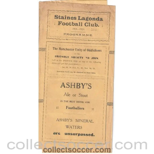 1924 - Staines Lagonda v Wimbledon FA Amateur Cup 1st Round 5/1/1924 Official Programme - Collect Soccer