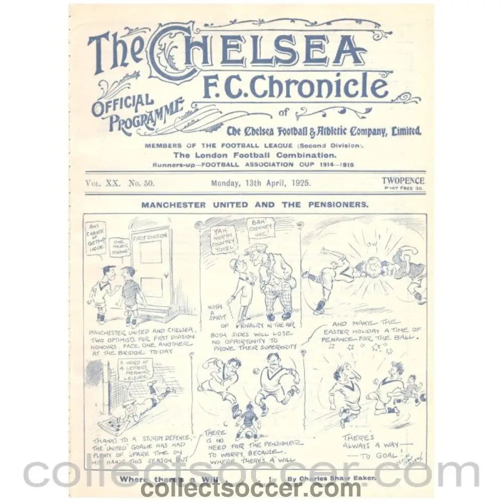1925 Chelsea v Manchester United Division 2 Official Programme - Collect Soccer