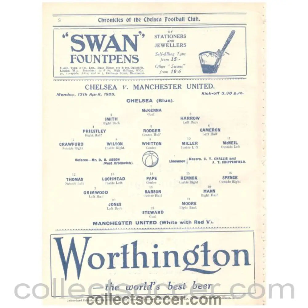 1925 Chelsea v Manchester United Division 2 Official Programme - Collect Soccer