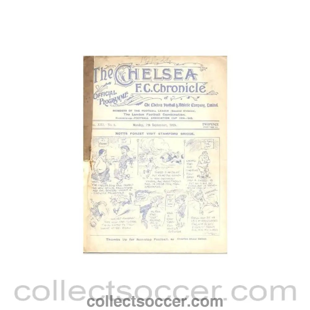 1925 - Chelsea v Nottingham Forest official programme 07/09/1925 - Collect Soccer