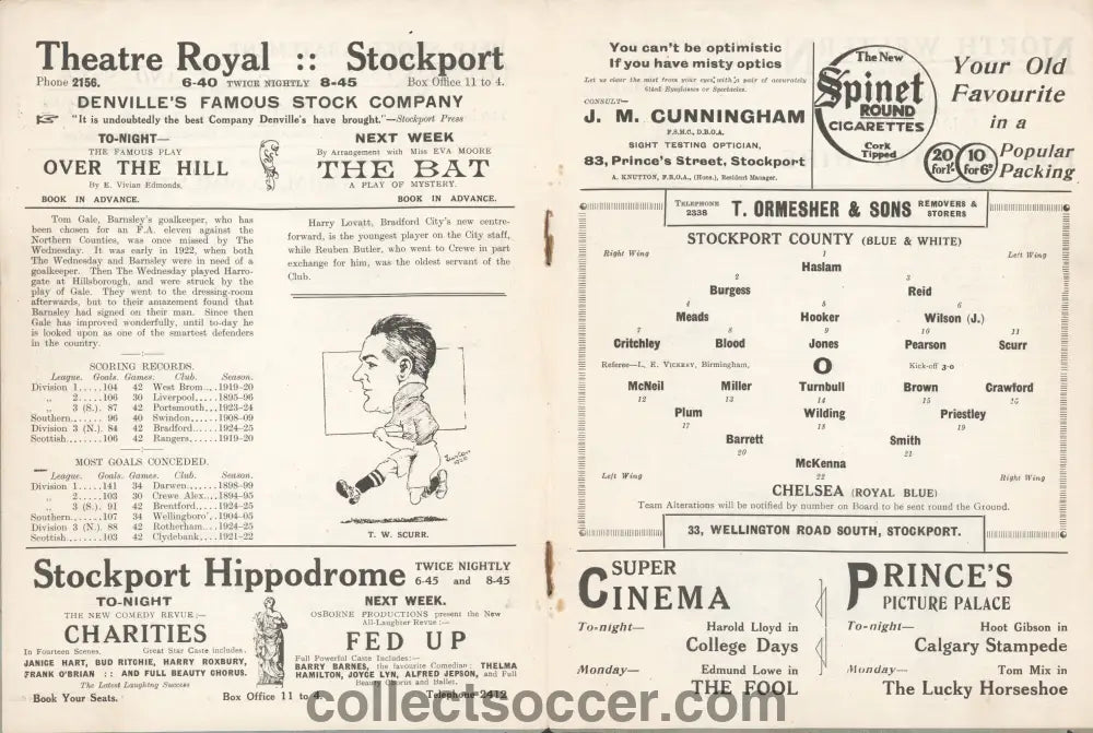 1926 Stockport County v Chelsea Very Rare Football Programme - Last League Meeting 20/3/1926