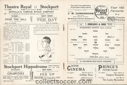 1926 Stockport County v Chelsea Very Rare Football Programme - Last League Meeting 20/3/1926