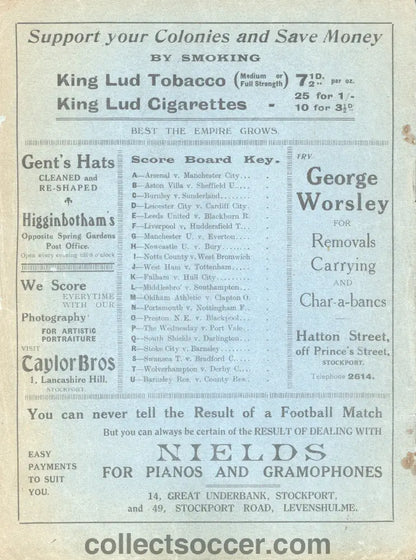 1926 Stockport County v Chelsea Very Rare Football Programme - Last League Meeting 20/3/1926