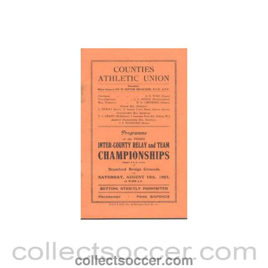 1927 - AtChelsea - Inter-County Relay and Team Championships at Stamford Bridge Grounds on 13/08/1927