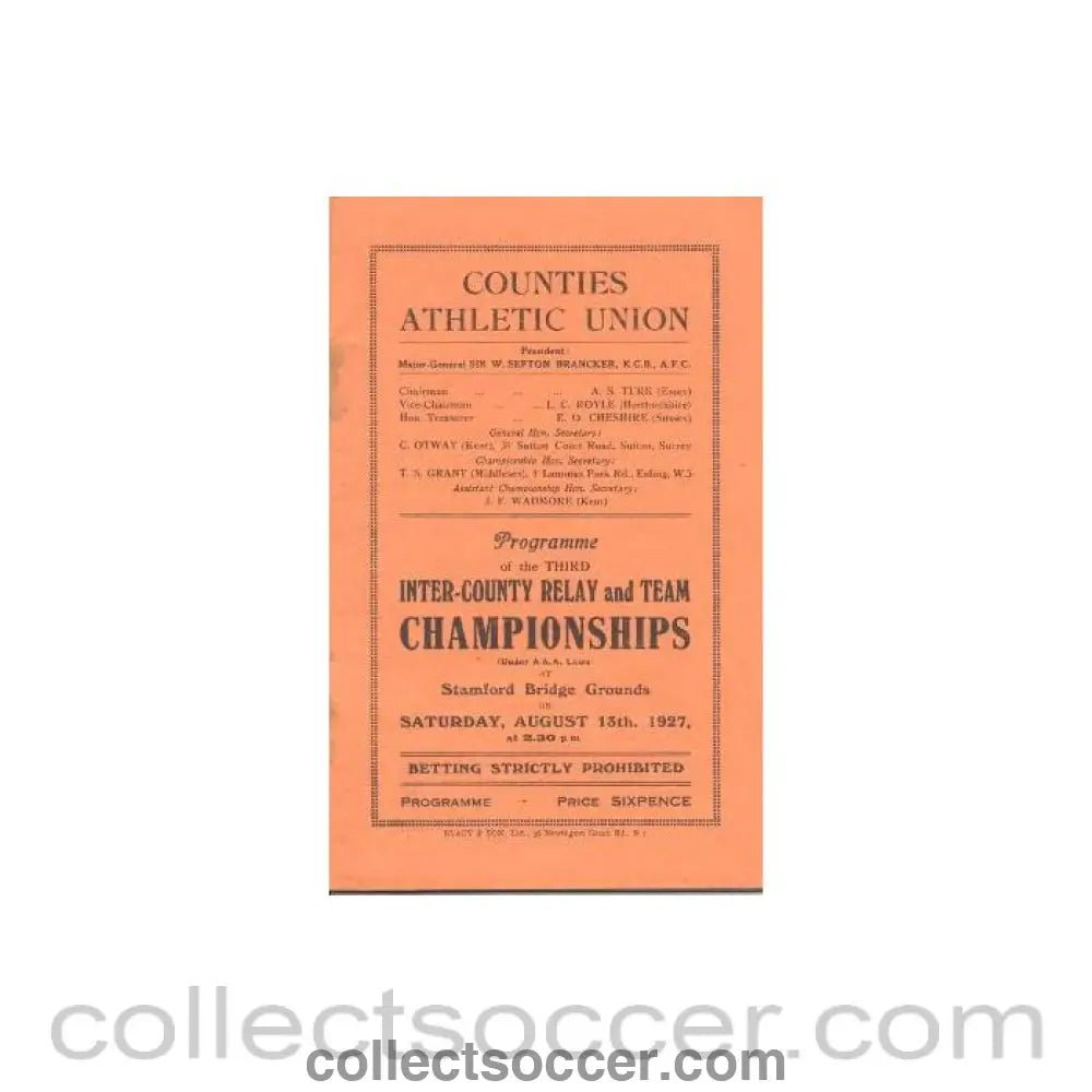 1927 - AtChelsea - Inter - County Relay and Team Championships at Stamford Bridge Grounds on 13/08/1927 - Collect Soccer