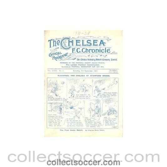 1927 - Chelsea v Blackpool official programme 03/09/1927