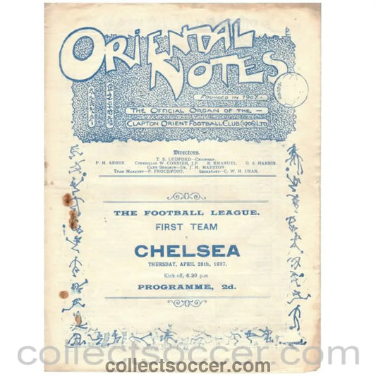 1927 - Clapton Orient v Chelsea Official Programme 28/04/1927 - Collect Soccer