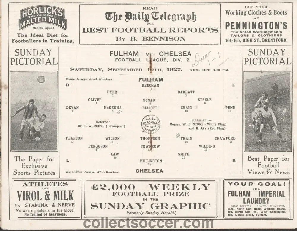 1927 Fulham v Chelsea Official Programme 10/9/1927